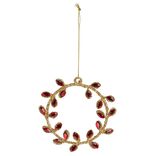 D&eacute;coration &agrave; suspendre couronne dor&eacute;e avec ornement rouge ou bleu &Oslash;8,5cm