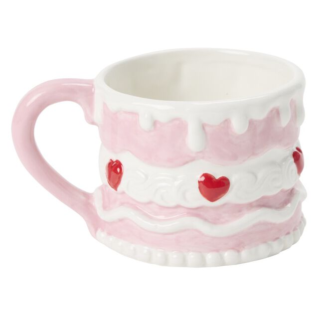 Mug cake coeur dolomite rose et blanc &Oslash;9xH7cm