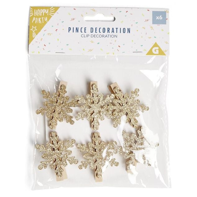 Pince de d&eacute;coration flocon de neige dor&eacute; x6
