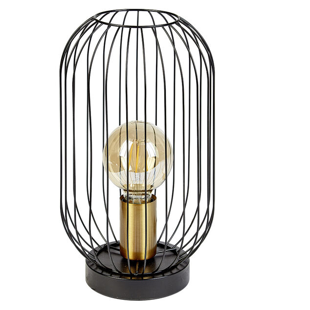 Lampe de chevet avec abat jour filaire en m&eacute;tal noir et douille dor&eacute;e