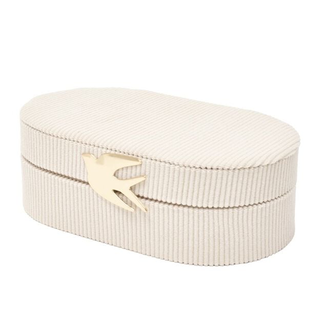 Bo&icirc;te &agrave; bijoux ovale velours fermoir m&eacute;tal dor&eacute;  hirondelle 22x13xH6,5cm (2 mod&egrave;les)