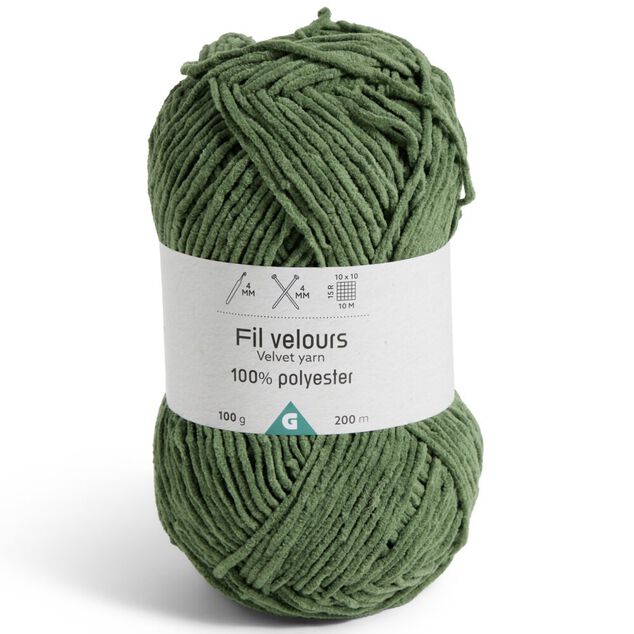 Pelote fil à tricoter 200m effet velours polyester vert 100g