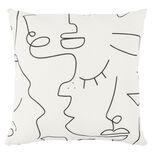 Coussin d&eacute;co line art visage 45x45cm blanc et noir