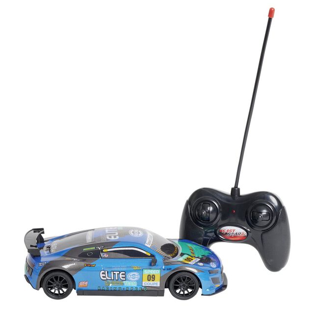 V&eacute;hicule de course radiocommand&eacute; bleu 21x9xH6cm