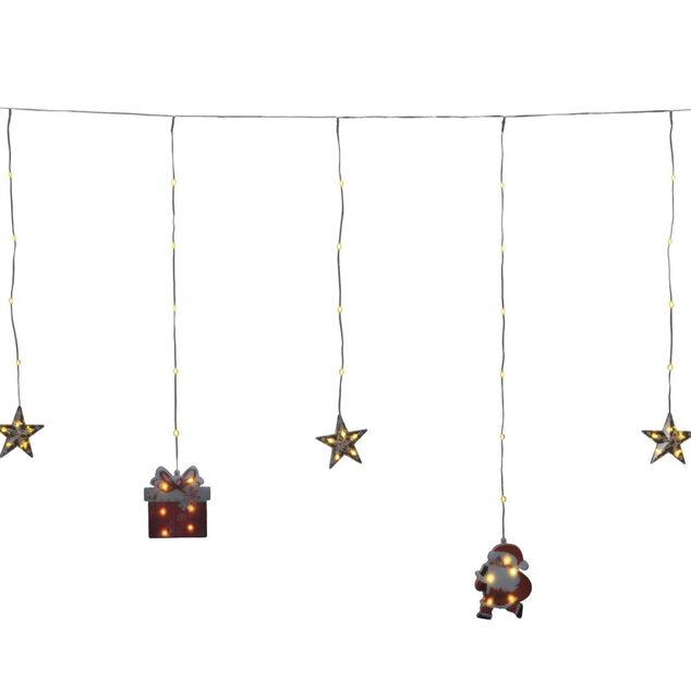 Rideau de fen&ecirc;tre No&euml;l 90LED lumineux figurines et &eacute;toiles L300cm
