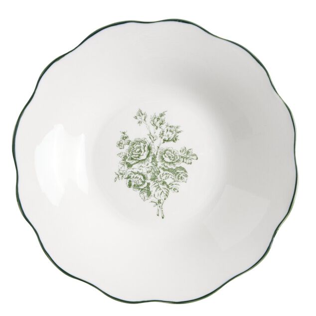 Assiette creuse porcelaine imprim&eacute; toile de Jouy &Oslash;20 cm vert