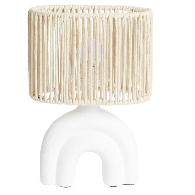 Lampe à poser socle forme 2 ponts abat jour papier tressé