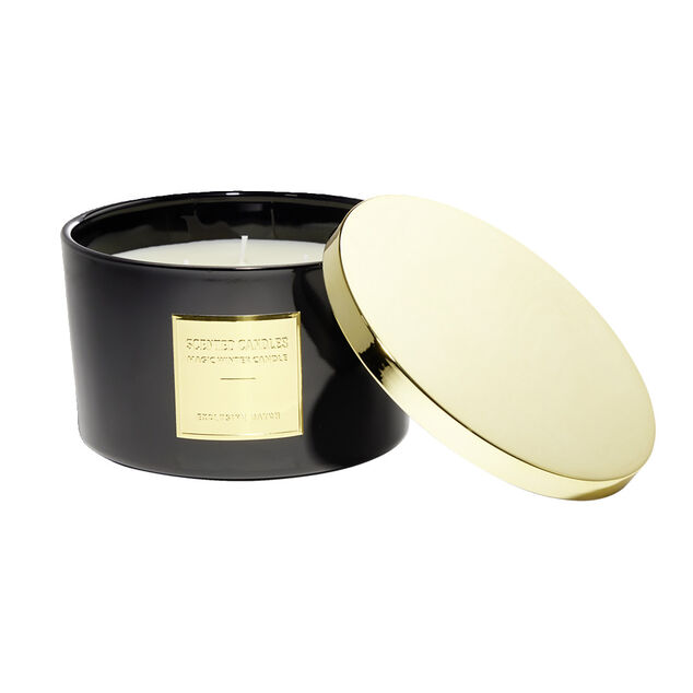 Bougie avec couvercle pot m&eacute;tallis&eacute; noir et dor&eacute; senteur oud 30H