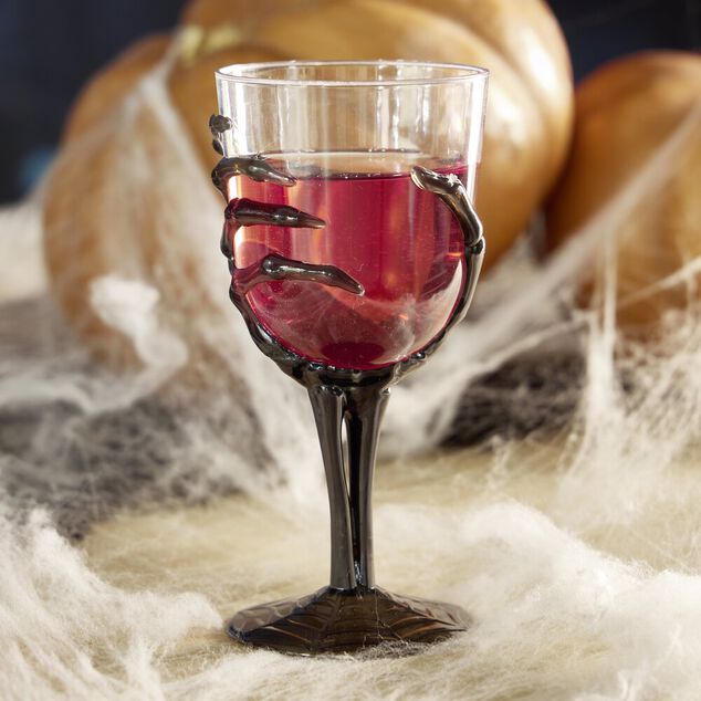 Verre &agrave; pied Halloween main squelette H18cm (2 mod&egrave;les noir ou violet)