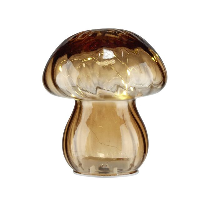 Champignon d&eacute;coratif automne verre &agrave; LED &Oslash;13xH15,5cm (3 mod&egrave;les)