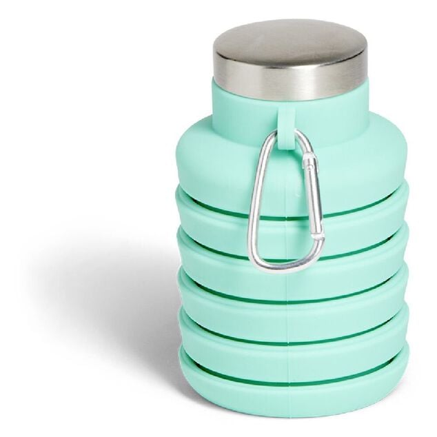 Gourde pliable silicone bleu avec mousqueton 200/480ml