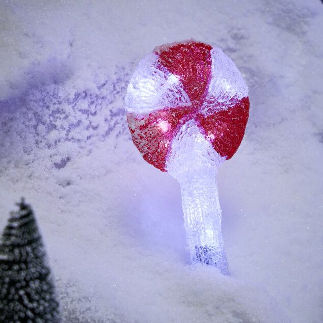D&eacute;coration No&euml;l sucette &agrave; planter LED H27cm