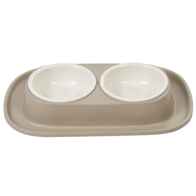 Gamelle double antid&eacute;rapante blanc taupe
