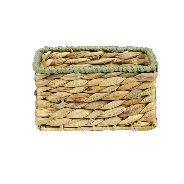 Pani&egrave;re rectangulaire jacinthe tress&eacute;e naturel avec bord vert 19x14xH10cm