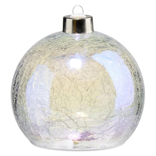 Lampe LED forme boule de No&euml;l verre et cuivre &Oslash;10XH12 cm (2 mod&egrave;les dor&eacute; ou argent&eacute;)