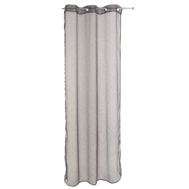 Voilage &agrave; oeillets gris fonc&eacute; imprim&eacute; arabesque 140x240 cm