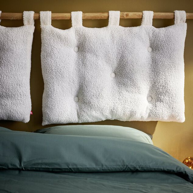 Coussin pour t&ecirc;te de lit en tissu bouclette blanc cass&eacute; 70x50 cm