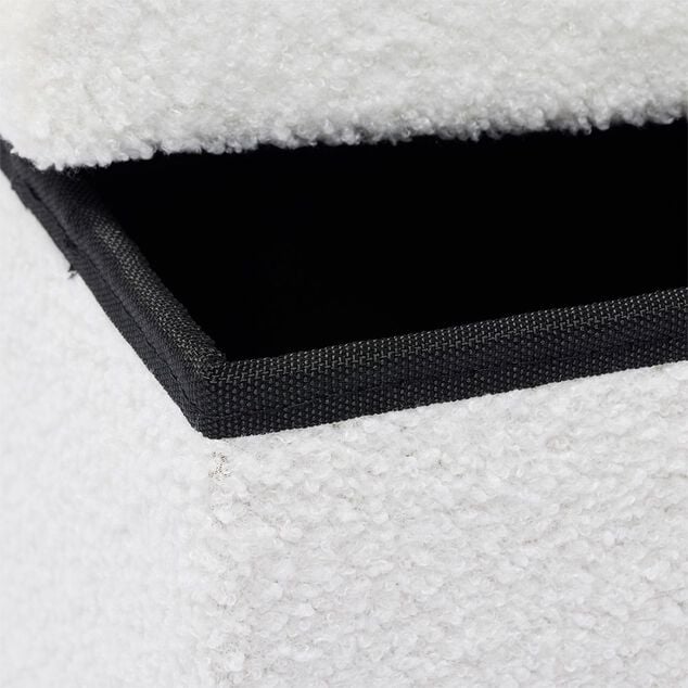 Pouf coffre Clara d&eacute;cor laine boucl&eacute;e Blanc  - L38xP38xH38 cm