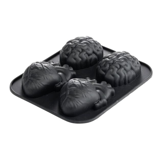 Moule &agrave; g&acirc;teau x4 coeur et cerveau silicone noir