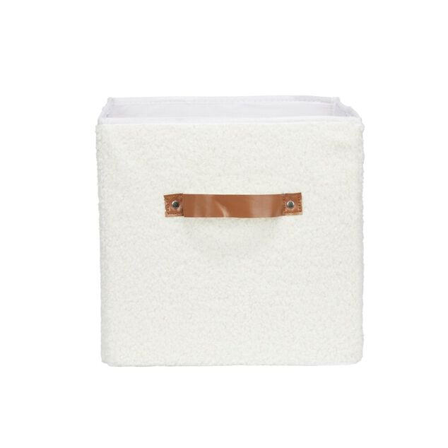 Pani&egrave;re carr&eacute;e pliable tissu laine bouclette blanc 27x27xH27cm