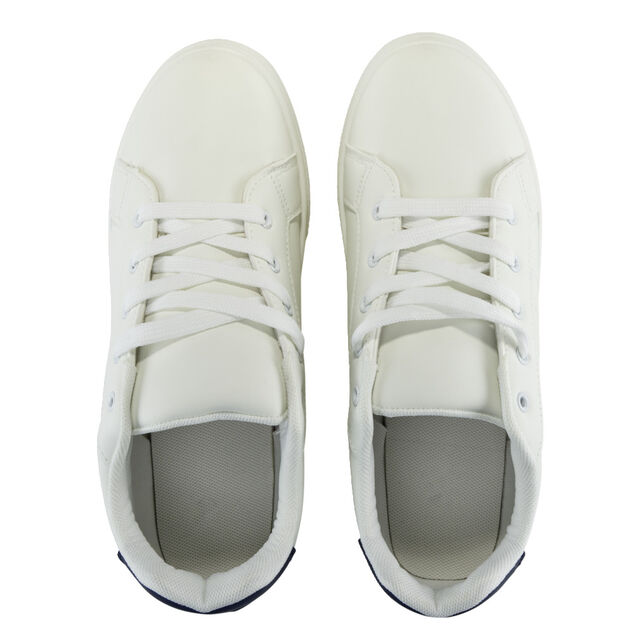 Baskets unisexe simili blanc rayures rouges et bleues T38