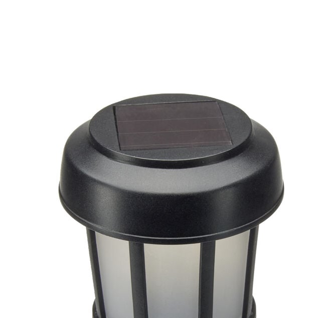 Borne solaire &agrave; planter effet flamme plastique et bambou noir &Oslash;7xH50cm
