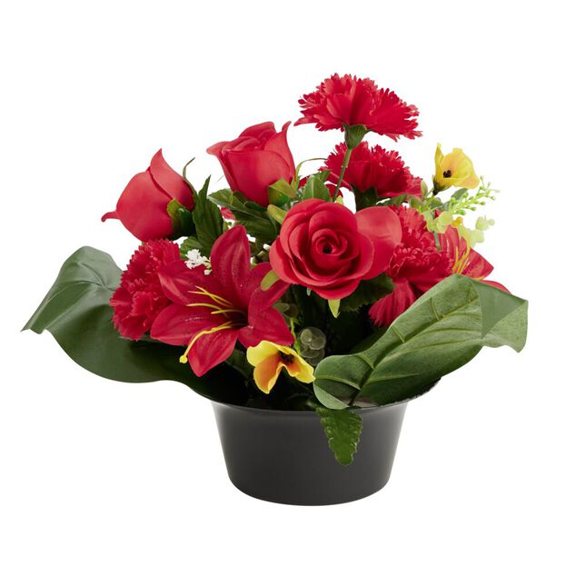 Vasque fleurs artificielles boutons de roses/oeillets/pens&eacute;es &Oslash;33xH27cm