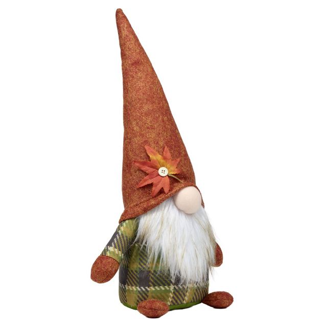 Gnome &agrave; poser th&egrave;me automne en feutrine 18x11xH40cm (2 mod&egrave;les orange ou vert)