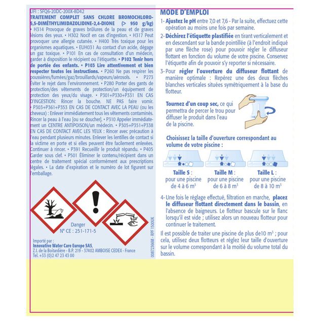 Traitement flottant complet sans chlore pour piscine 4 &agrave; 10m3