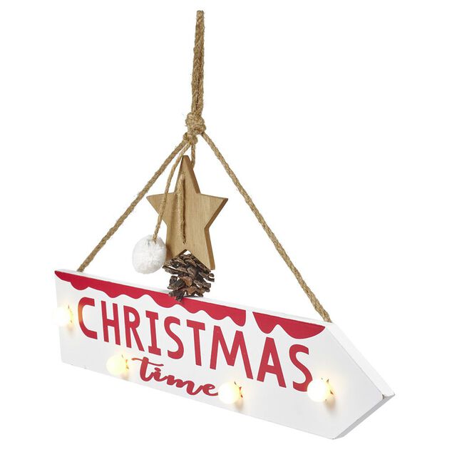 Panneau directionnel lumineux de No&euml;l &agrave; suspendre L39,5cm blanc chaud