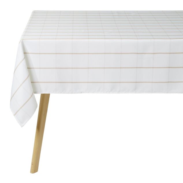 Nappe rectangulaire polyester blanche liser&eacute; taupe 150x250cm