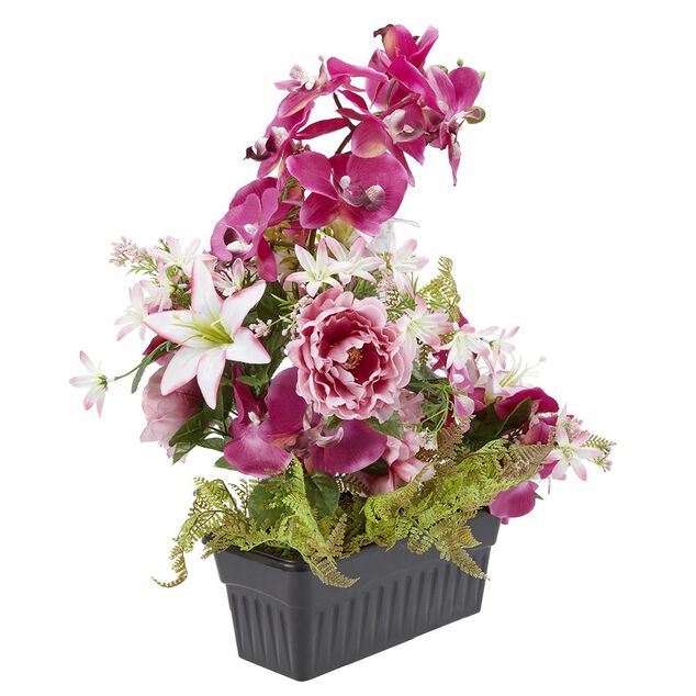 Jardini&egrave;re columbarium H45 cm rose - Fleur artificielle