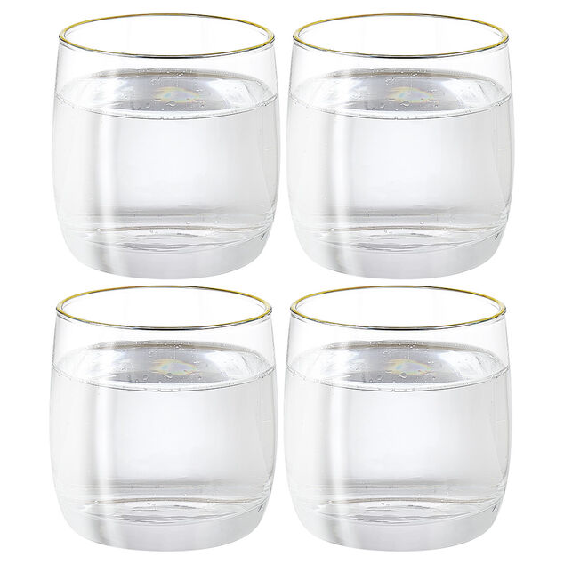 Gobelet en verre transparent avec liser&eacute; dor&eacute; x4