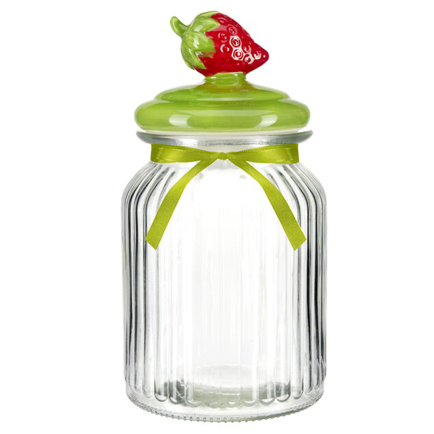 Bonbonnière en verre 1L couvercle céramique fruit Ø11xH21cm (2 modèles)