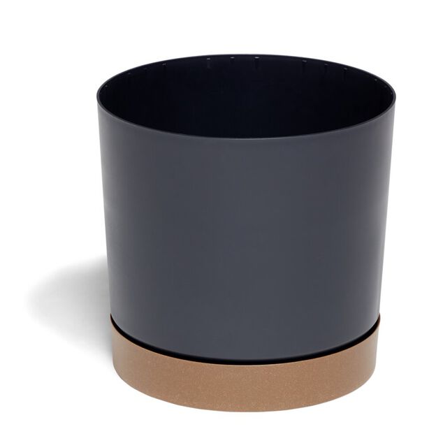 Pot de jardin Tubo plastique gris avec soucoupe marron &Oslash;39cm
