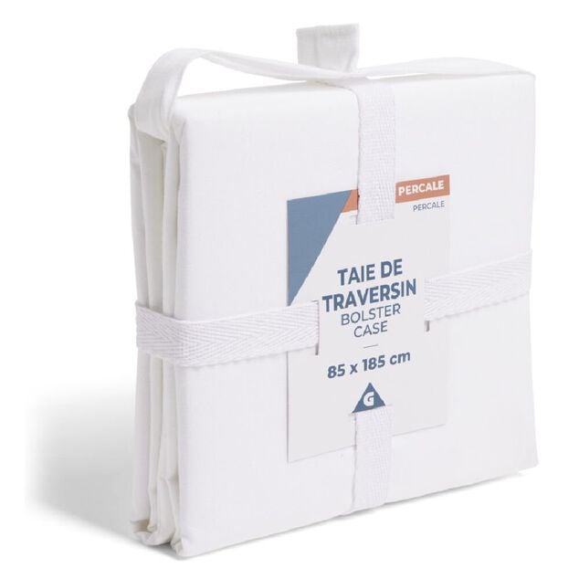 Taie de traversin 85x185cm 100% coton percale blanc
