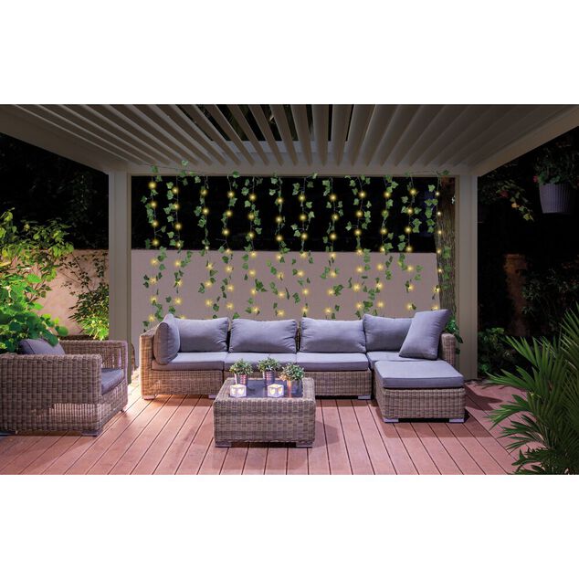 Guirlande ext&eacute;rieure solaire rideau feuillage li&egrave;re 192LED 150x150cm