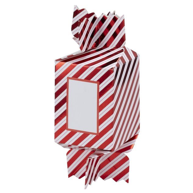 Bo&icirc;te emballage cadeaux forme bonbon de No&euml;l &agrave; monter x4 rouge et blanc