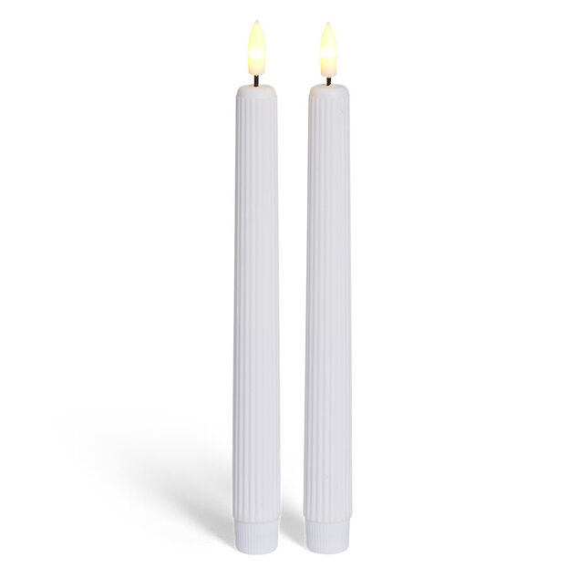 Bougie chandelle LED striée blanche x2