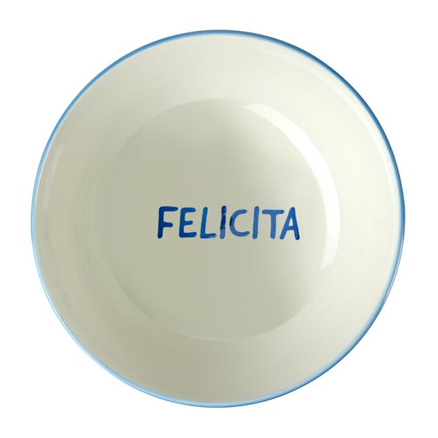 Saladier rond porcelaine 1,6L Felicita ray&eacute; blanc et bleu &Oslash;21xH9cm