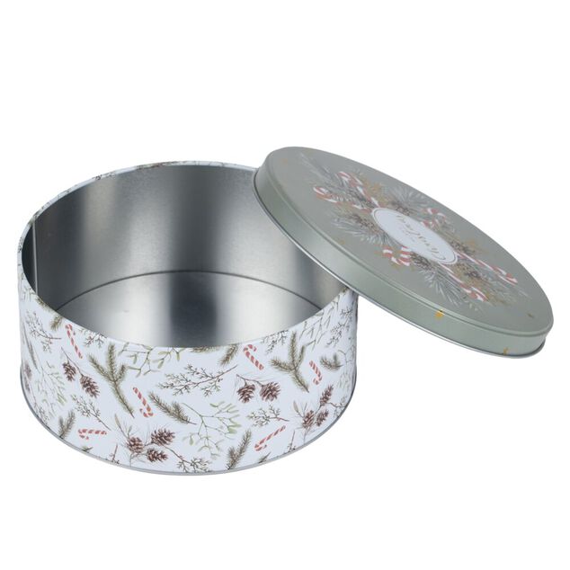 Bo&icirc;te alimentaire ronde avec couvercle imprim&eacute; No&euml;l m&eacute;tal &Oslash;19XH9 cm