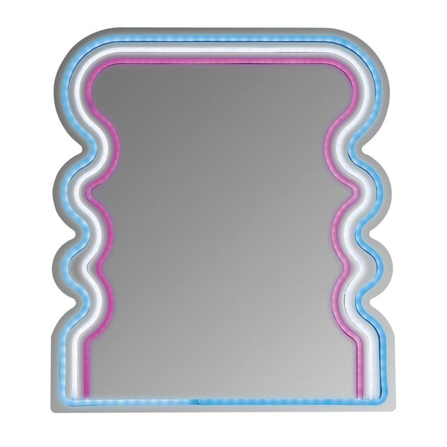 Miroir n&eacute;on forme vague bleu blanc rose 35x40cm