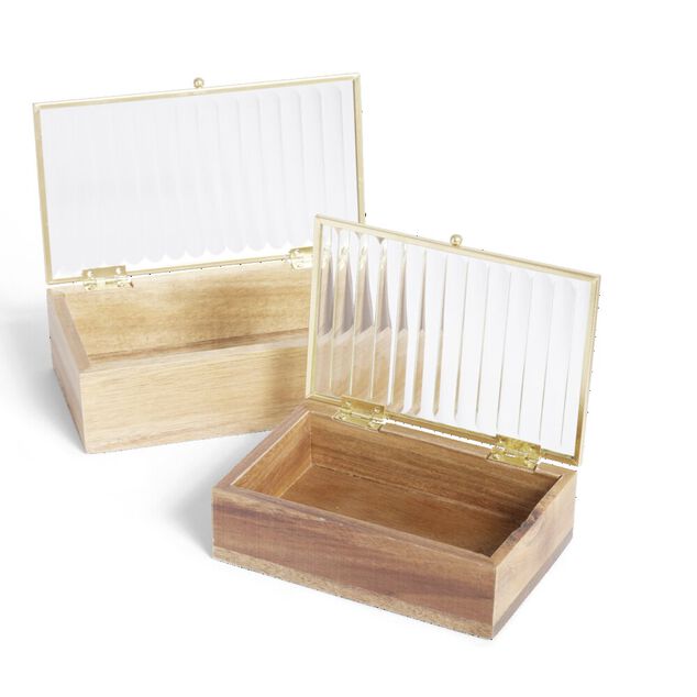 Bo&icirc;te bois d'acacia et verre taille L 18x10x5,3cm
