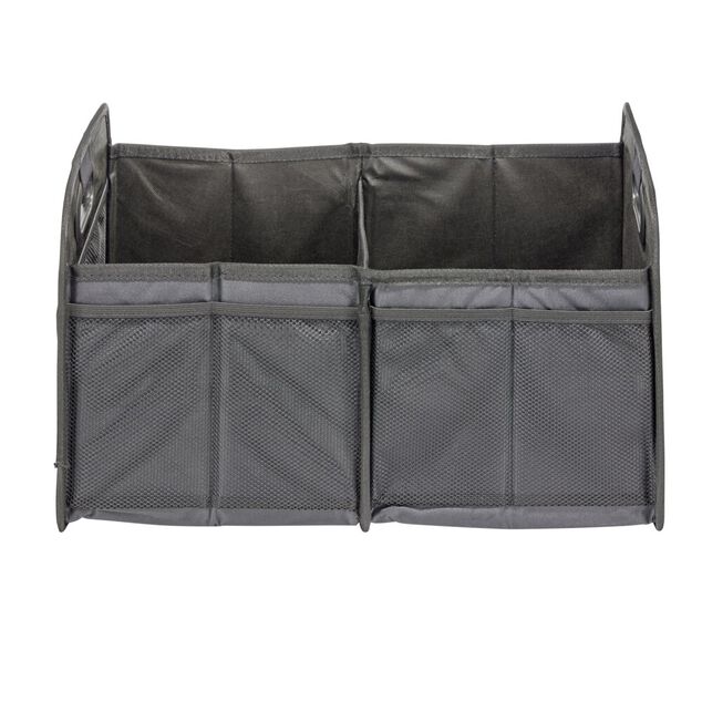 Pani&egrave;re de rangement r&eacute;tractable 2 compartiments polyester noir 50x32xH27cm