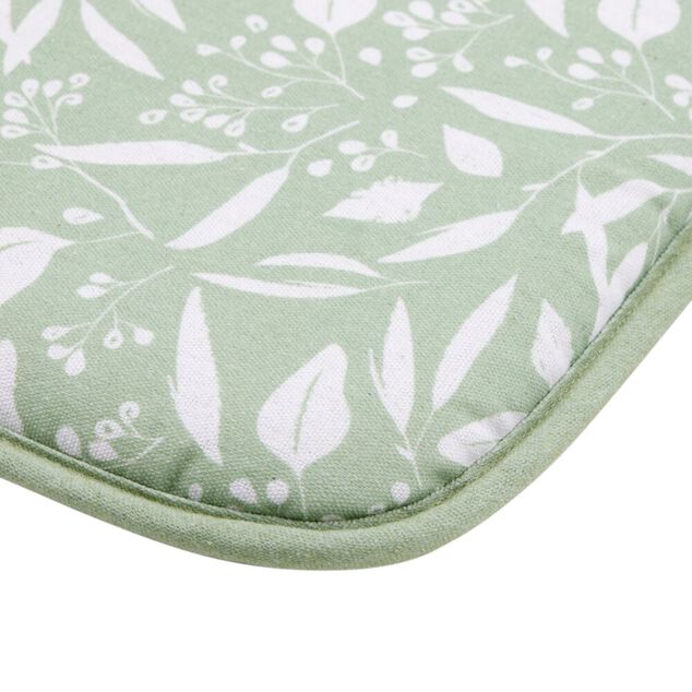Galette de chaise carr&eacute;e &agrave; nouettes motifs feuillage 36x38cm (2 mod&egrave;les vert ou beige)