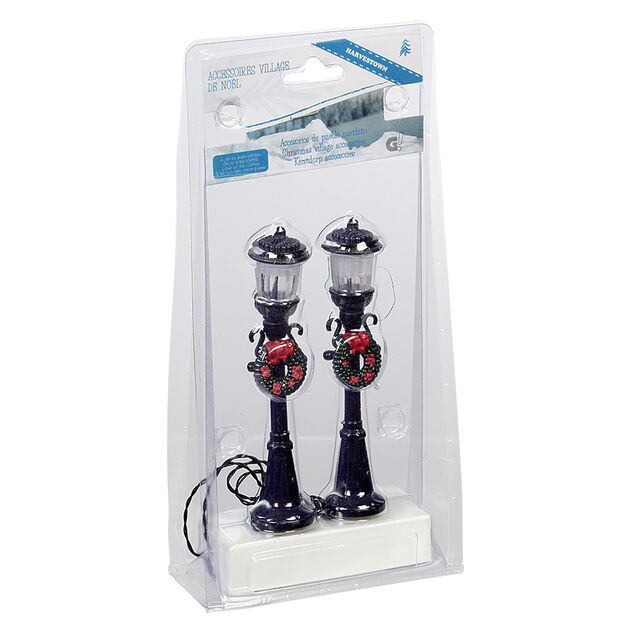 Petit lampadaire d&eacute;co couronne villange de No&euml;l x2