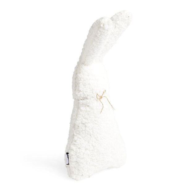 Coussin forme lapin aspect moutonn&eacute; beige 25x47cm