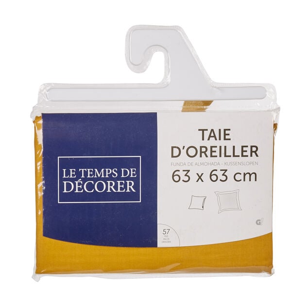 Taie d'oreiller carr&eacute;e unie jaune moutarde