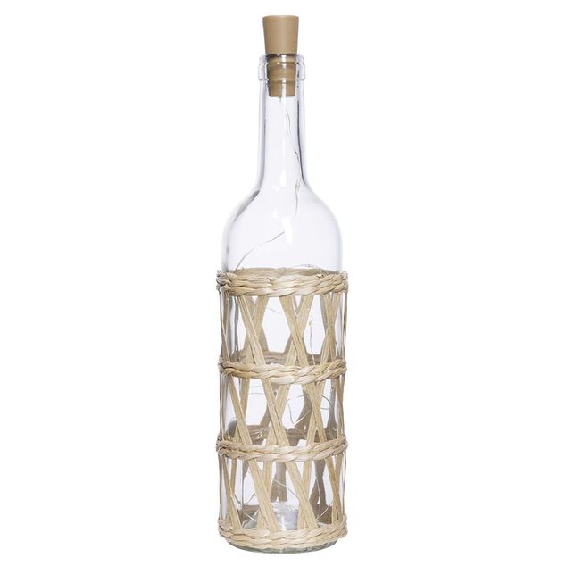 Bouteille d&eacute;co LED habillage rotin crois&eacute;
