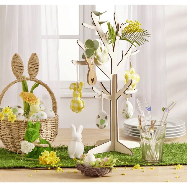 oeuf de P&acirc;ques &agrave; suspendre x6 plastique d&eacute;cor&eacute; vert et blanc &Oslash;4xH6cm